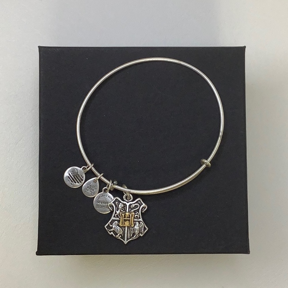 Alex and Ani Harry Potter Hogwarts Crest Silver Charm Adjustable Bangle Bracelet